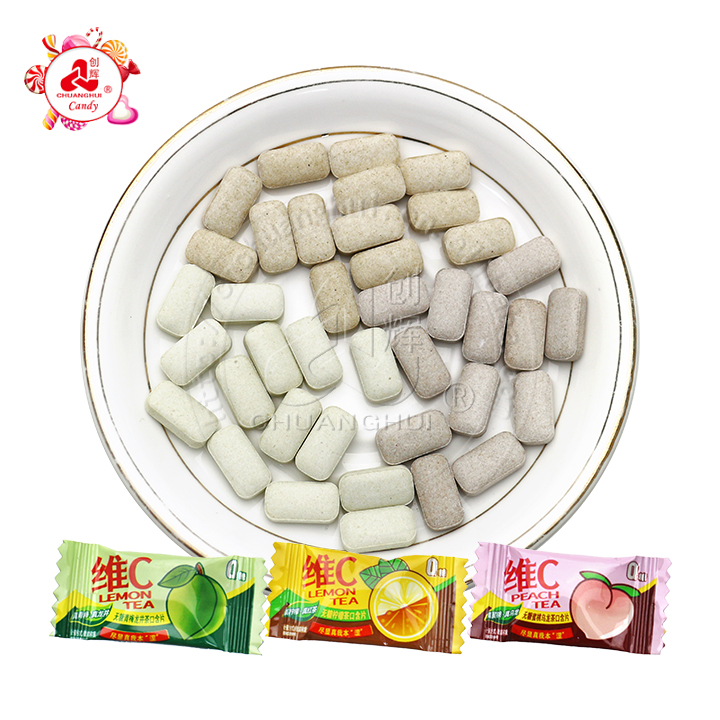 High Quality Wholesale Green plum, lemon tea, peach green tea flavored VC pressed tablet candy in bluk CH-S157
