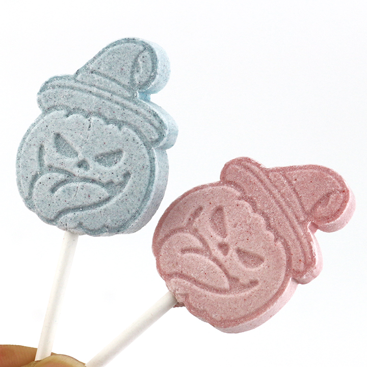 Halloween Color changing pumpkin head pressed tablet lollipop candy CH-BP150