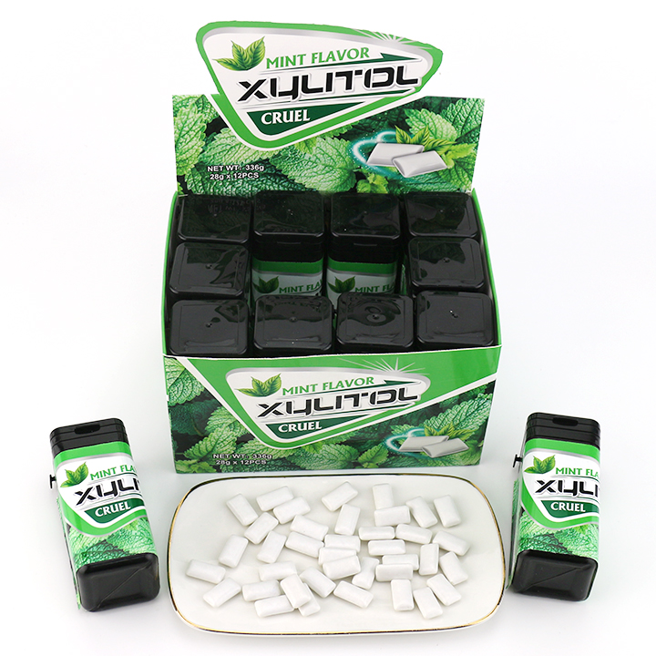 Sugar Free mint bubble gum fruit flavored Xylitol chewing gum in Square Bottle CH-E347