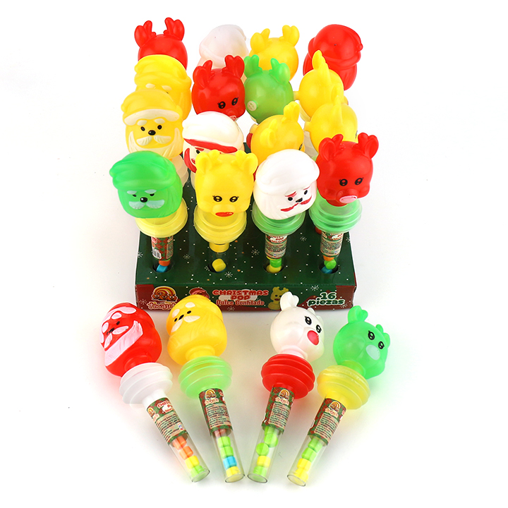 Cartoon Christmas Candy Santa Claus and Deer Head Shaped Whistle Toy Candy CH-T1210-1