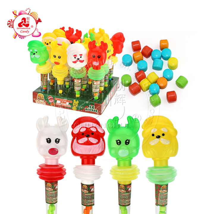 Cartoon Christmas Candy Santa Claus and Deer Head Shaped Whistle Toy Candy CH-T1210-1