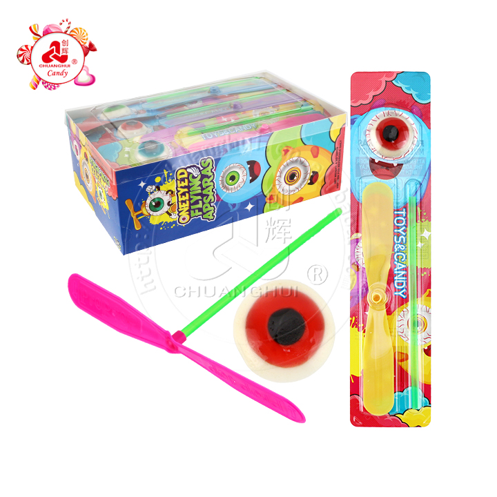 One eye ball soft gummy candy with Bamboo dragonfly rotating flying toy candy CH-T1216-2