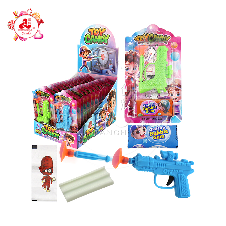 Mini Sucker bullet gun toy with bubble gum candy and tattoo stickers CH-T1415