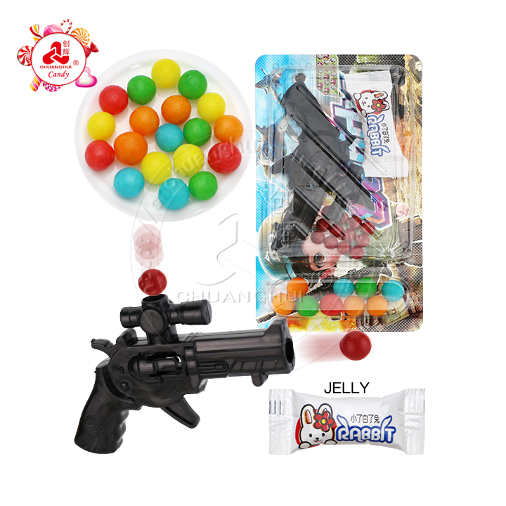 Mini plastic bullet gun toy with puffed candy and small jelly CH-T1416