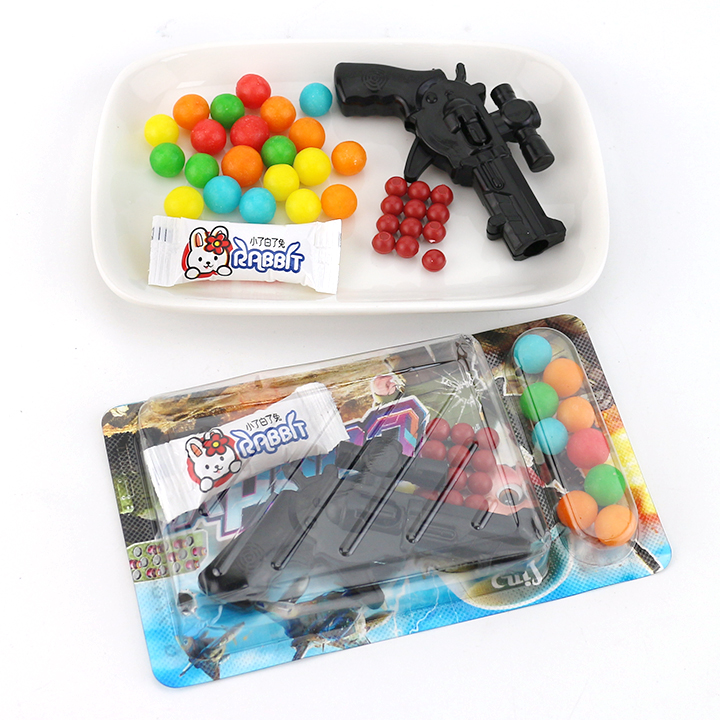 Mini plastic bullet gun toy with puffed candy and small jelly CH-T1416