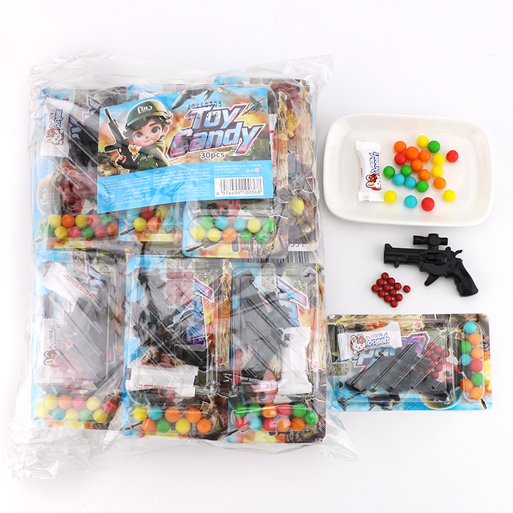 Mini plastic bullet gun toy with puffed candy and small jelly CH-T1416