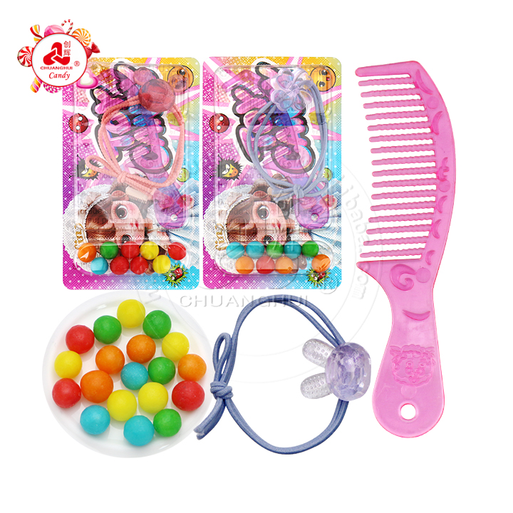 Little Girl hair accessories candy toy hair rope, comb toy with puffed candyCH-T1417