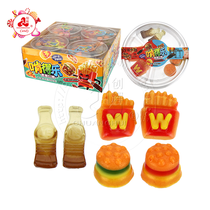 3-in-1 Western style fast food shaped hamburger, french fries, cola bottle soft gummy candy CH-J723
