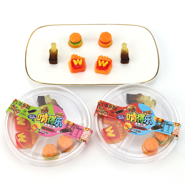 3-in-1 Western style fast food shaped hamburger, french fries, cola bottle soft gummy candy CH-J723