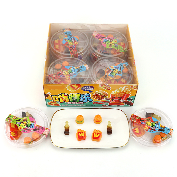 3-in-1 Western style fast food shaped hamburger, french fries, cola bottle soft gummy candy CH-J723