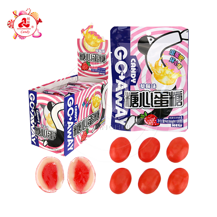 Mixed fruit flavored egg shaped chewy soft candy with jam filled CH-J7265