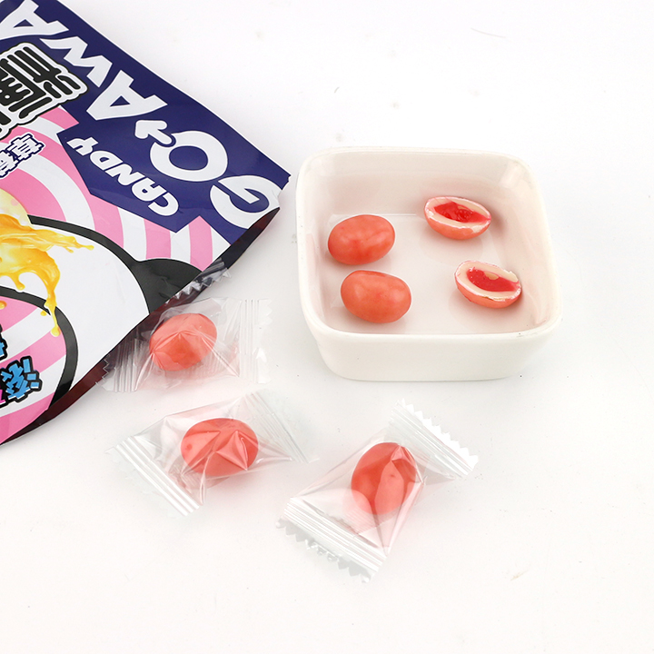 Mixed fruit flavored egg shaped chewy soft candy with jam filled CH-J7265