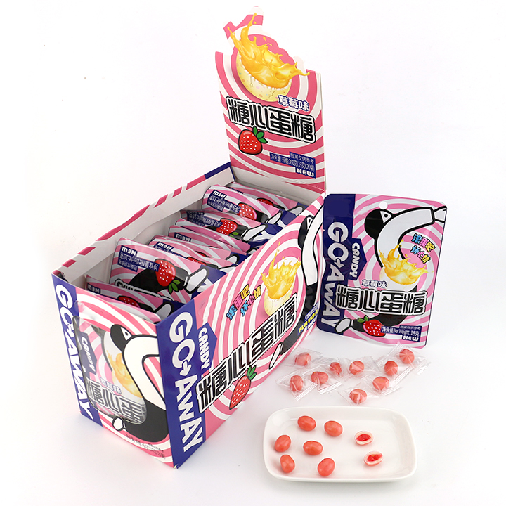 Mixed fruit flavored egg shaped chewy soft candy with jam filled CH-J7265