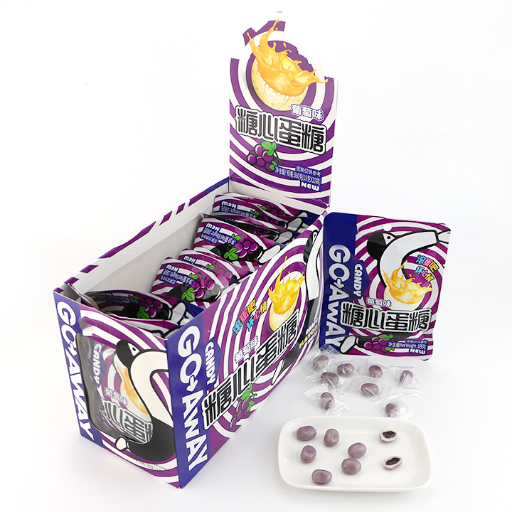 Mixed fruit flavored egg shaped chewy soft candy with jam filled CH-J7265