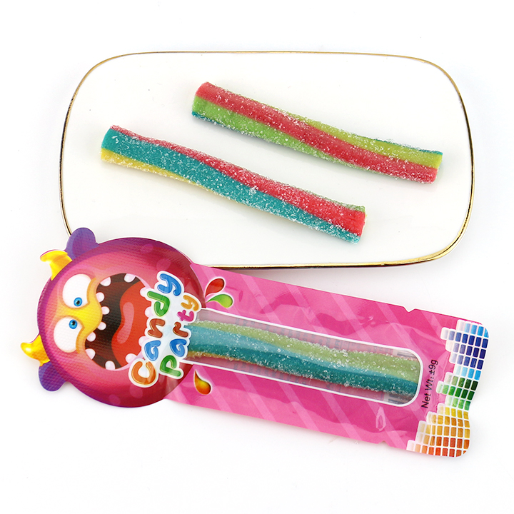 9g Candy Party Straw Licorice Soft Gummy Candy Strips with Sour Powder Filled CH-J728