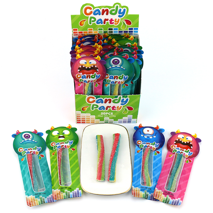 9g Candy Party Straw Licorice Soft Gummy Candy Strips with Sour Powder Filled CH-J728