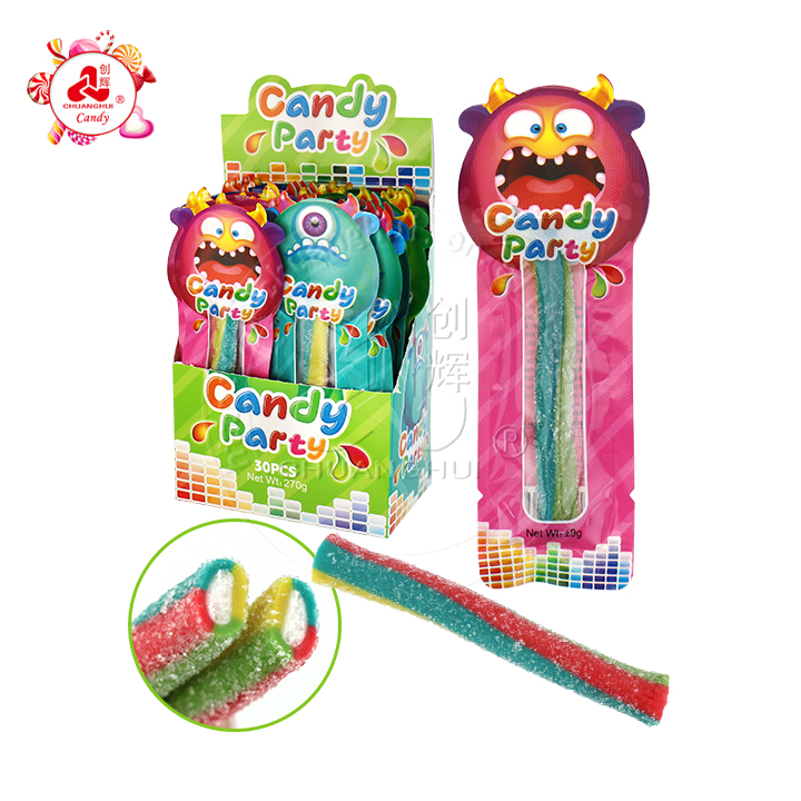 9g Candy Party Straw Licorice Soft Gummy Candy Strips with Sour Powder Filled CH-J728