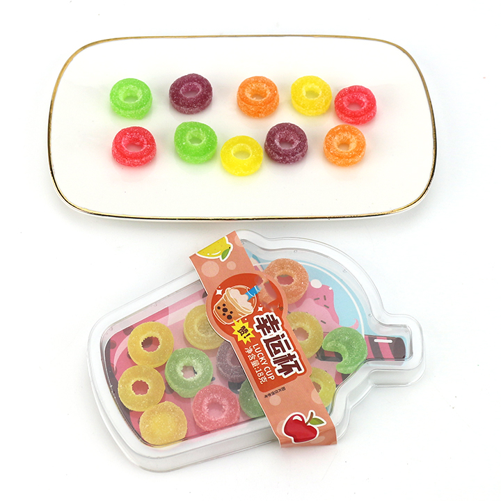 Colorful chewable Donuts gummy candy in Bubble Tea Cup Box CH-J729