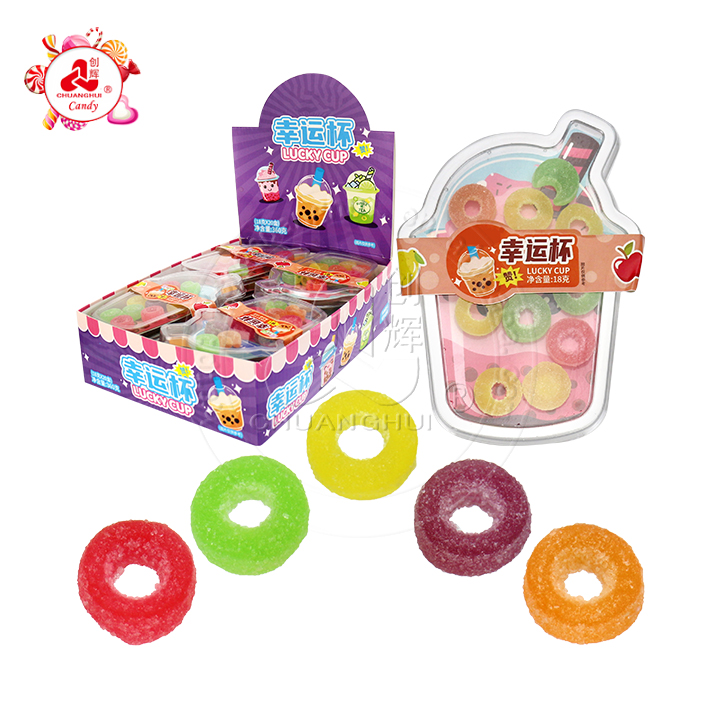 Colorful chewable Donuts gummy candy in Bubble Tea Cup Box CH-J729
