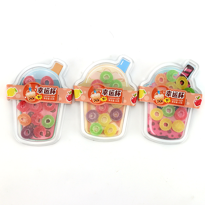 Colorful chewable Donuts gummy candy in Bubble Tea Cup Box CH-J729