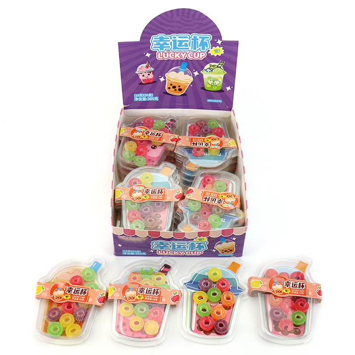 Colorful chewable Donuts gummy candy in Bubble Tea Cup Box CH-J729