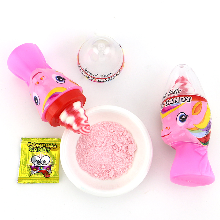 3 in 1 Cartoon unicorn horse pop lollipop with sour powder and popping candy CH-N765