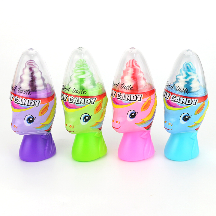 3 in 1 Cartoon unicorn horse pop lollipop with sour powder and popping candy CH-N765