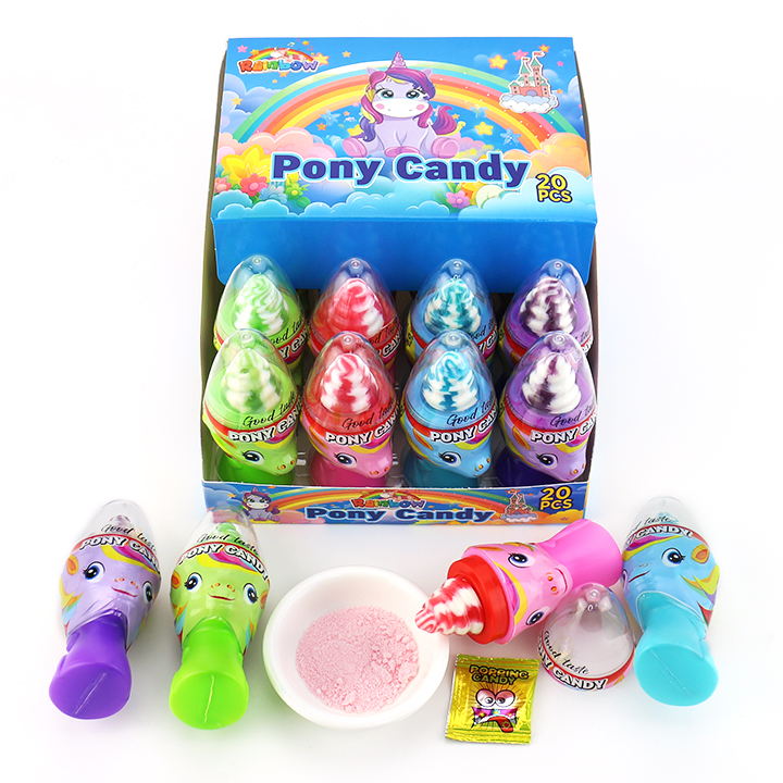 3 in 1 Cartoon unicorn horse pop lollipop with sour powder and popping candy CH-N765