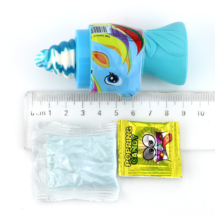 3 in 1 Cartoon unicorn horse pop lollipop with sour powder and popping candy CH-N765