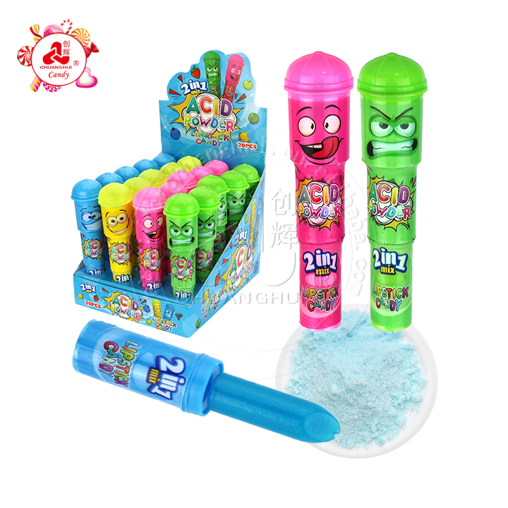 2-in-1 Finger push lipstick lollipop with sour powder candy CH-N766