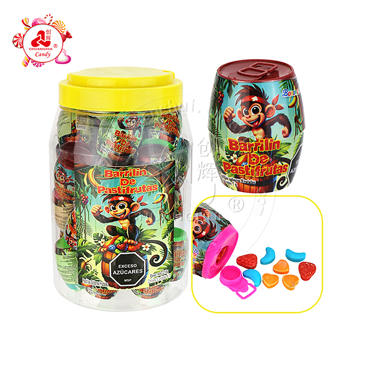 Colorful mixed fruit pressed tablet candy in Barrilin wine barrel CH-N768