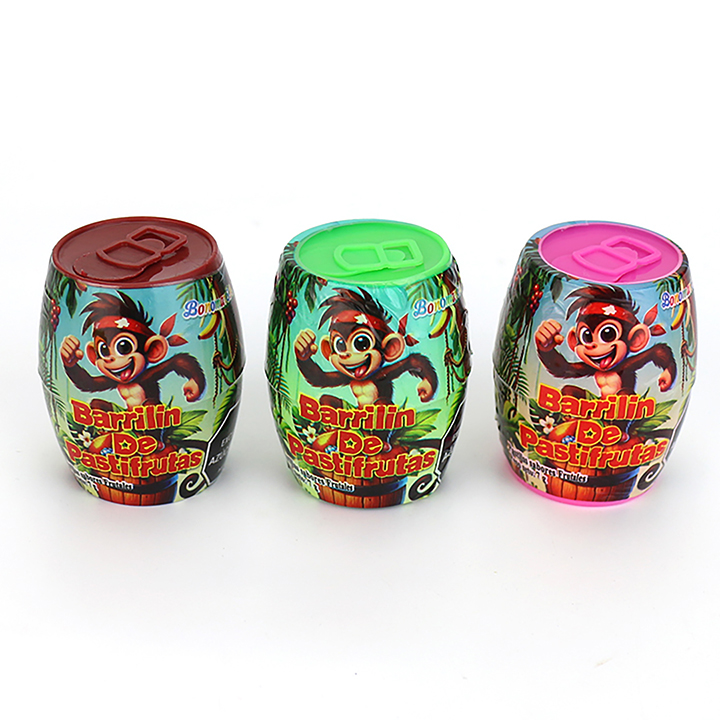 Colorful mixed fruit pressed tablet candy in Barrilin wine barrel CH-N768