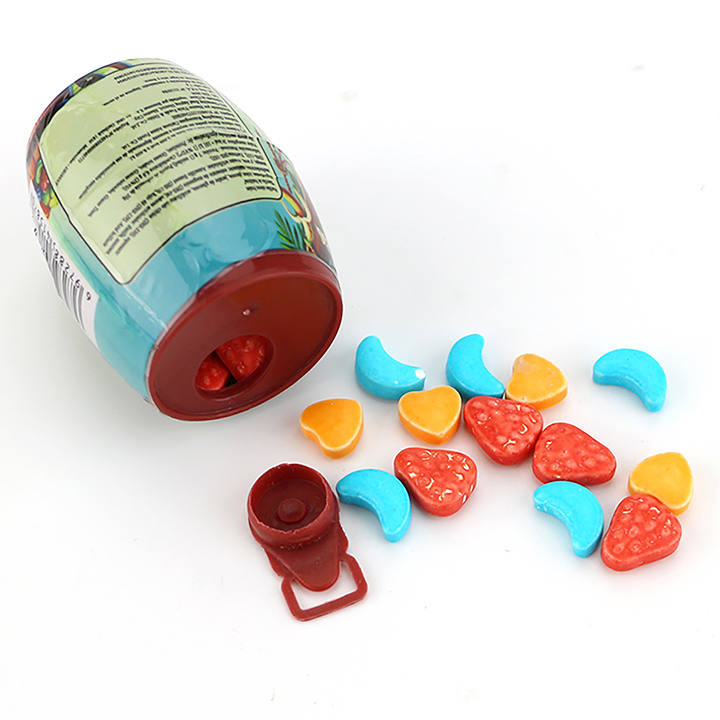 Colorful mixed fruit pressed tablet candy in Barrilin wine barrel CH-N768