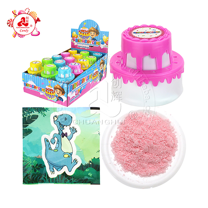 Cartoon Birthday cake toy with sour powder candy and tattoo stickers CH-T1424