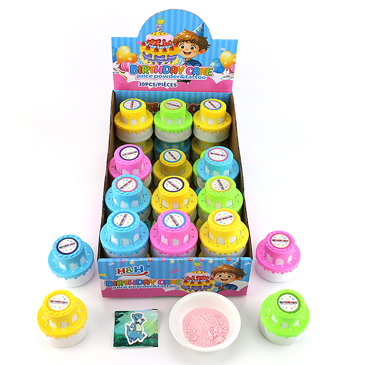 Cartoon Birthday cake toy with sour powder candy and tattoo stickers CH-T1424