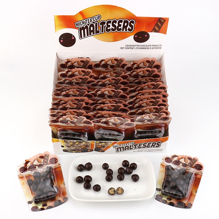 Milk tea cup shaped Chocolates Coated Snacks Cocoball Chocolate Bean Candy CH-BC168