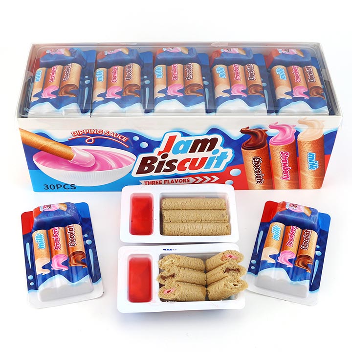 2 in 1 fruit flavored jam and wafer biscuits with milk, chocolate, strawberry cream filling CH-D151