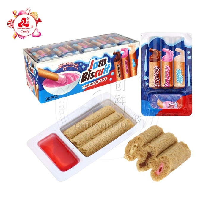 2 in 1 fruit flavored jam and wafer biscuits with milk, chocolate, strawberry cream filling CH-D151