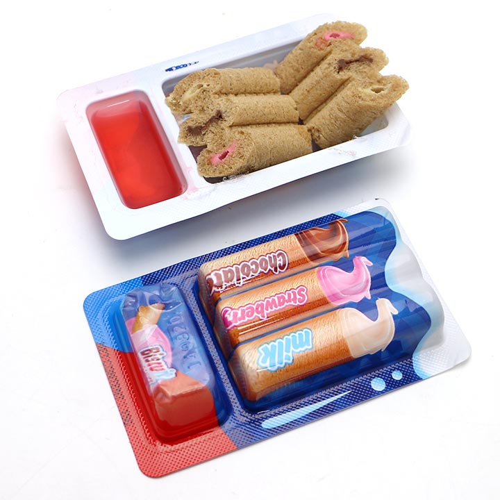 2 in 1 fruit flavored jam and wafer biscuits with milk, chocolate, strawberry cream filling CH-D151