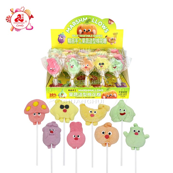 Cartoon 12g Fruits Vegetable shaped marshmallow lollipop CH-M222