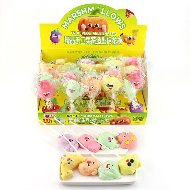 Cartoon 12g Fruits Vegetable shaped marshmallow lollipop CH-M222