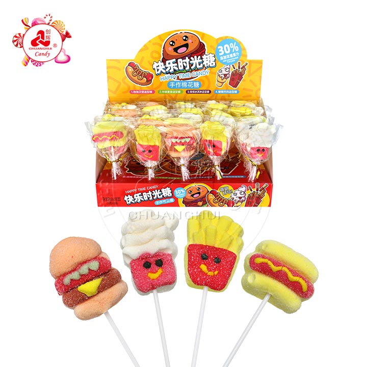 Cartoon 12g Western style fast food shaped marshmallow pop lollipop CH-M223