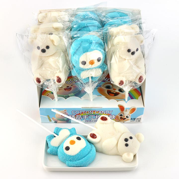 Cartoon 40g White bear & Blue Penguin shaped marshmallow lollipop CH-M225