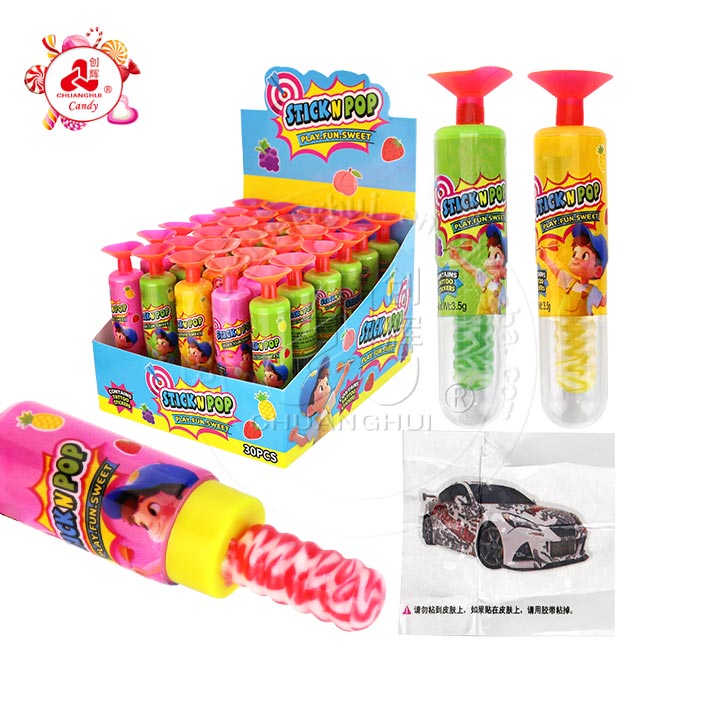 Stick Pop and Tattoo Suction cup dart shaped lollipop candy with sticker CH-T1426