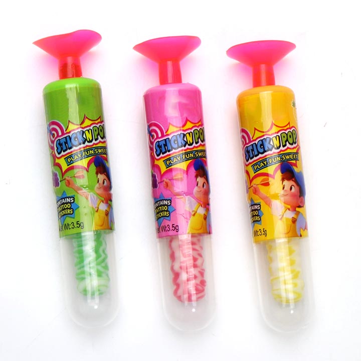 Stick Pop and Tattoo Suction cup dart shaped lollipop candy with sticker CH-T1426