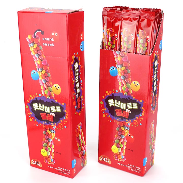 Hot Sale Long Sour Rainbow Rope Gummy Stick Jelly Candy with Mini Granule Candy Drops CH-J643-1
