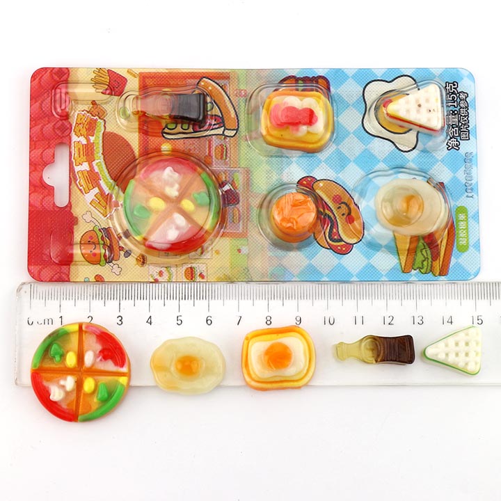 Western Style Fast Food gummy burger, fried egg, sandwich, cola, pizza shaped chewable soft candy CH-J742