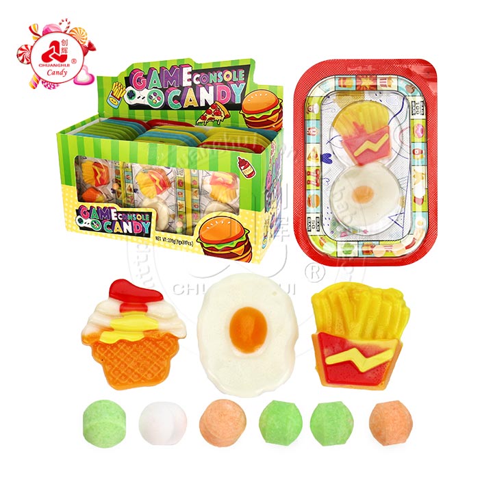 Funny game console gummy ice cream, fried eggs, french fries shaped chewy gummy candy with pressed tablet candy CH-J744