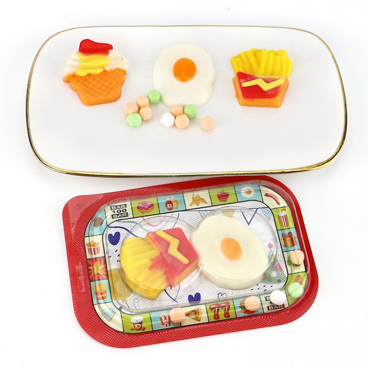 Funny game console gummy ice cream, fried eggs, french fries shaped chewy gummy candy with pressed tablet candy CH-J744