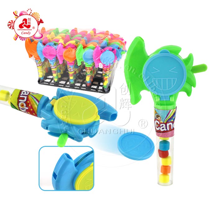 Cartoon Shooting Flying Saucer Whistle Axe Shaped Catapult Toy Candy CH-T1431